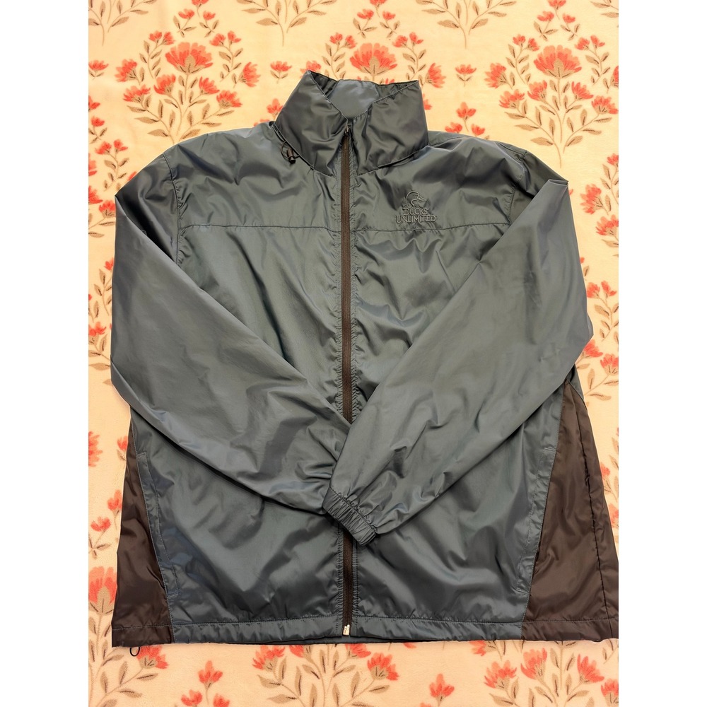 Ducks Unlimited Mens XL Windbreaker Jacket Blue Black Full Zip Outdoor Logo